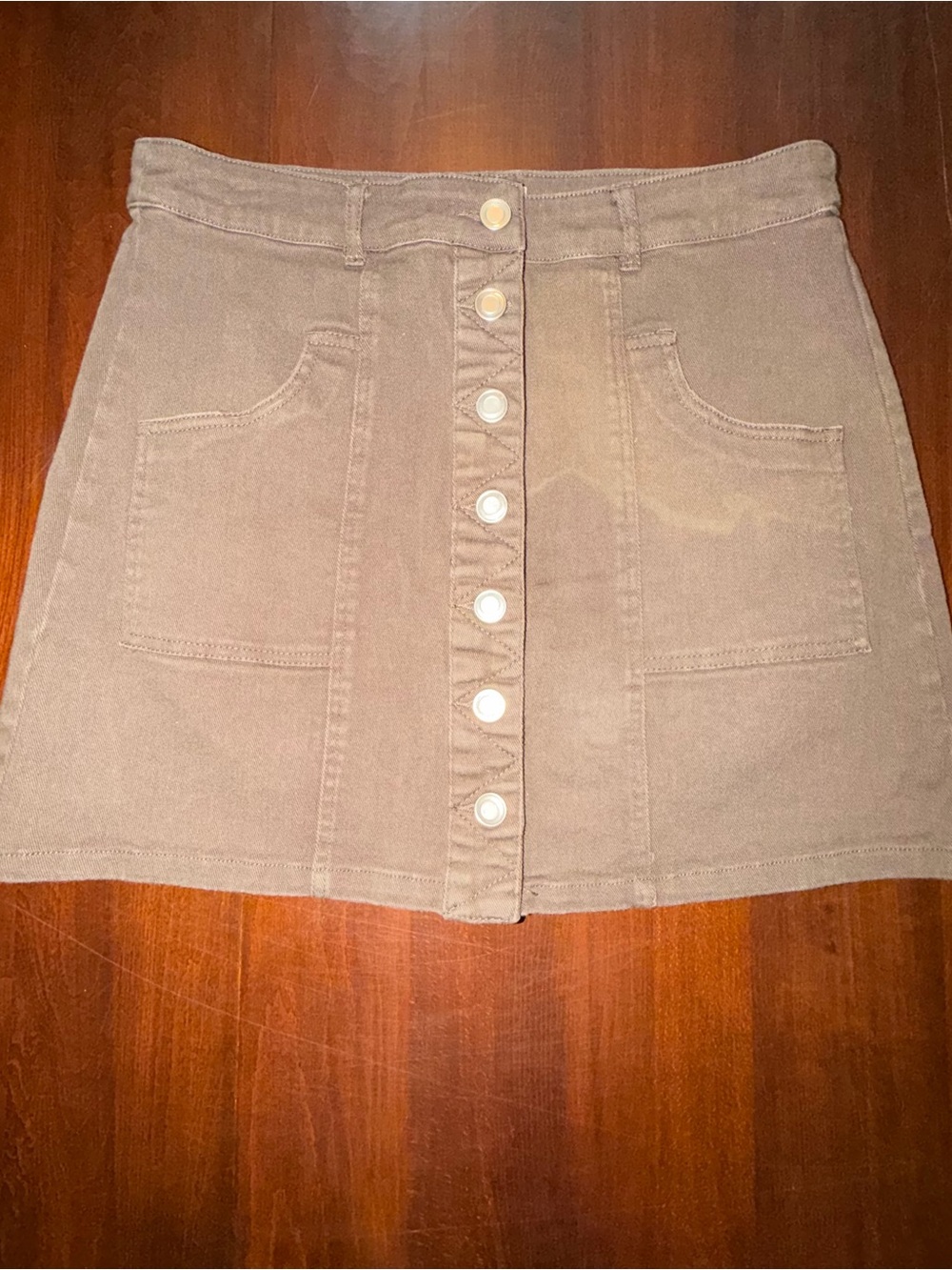 Altar’d State Brown Denim Button Front Mini Skirt M Western